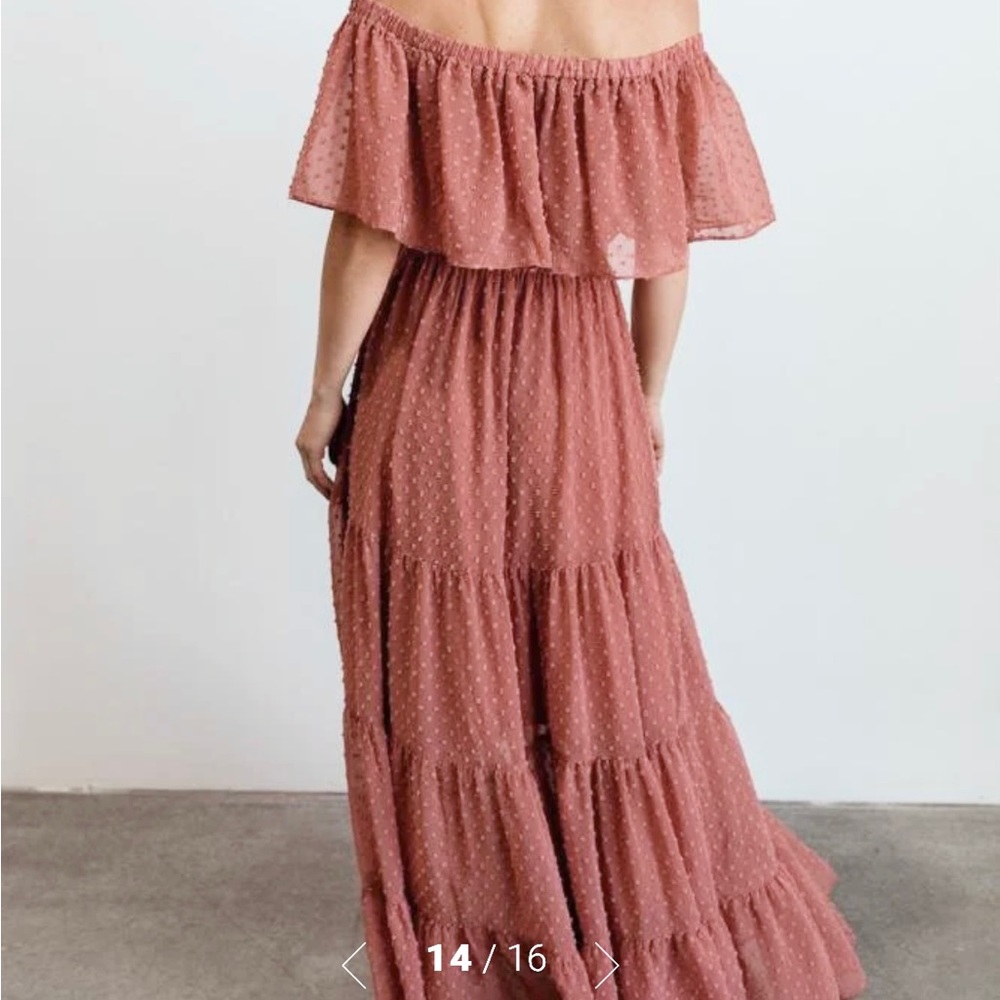 Baltic Born Swiss Dot Off the Shoulder Maxi Dress Dusty Mauve Size Small - Picture 3 of 8